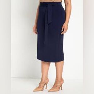 Eloquii Elegant Tie Waist Navy Knot Midi Skirt size 22/24
